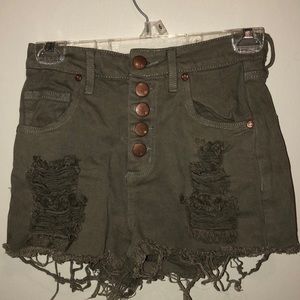 Olive high waisted distressed shorts
